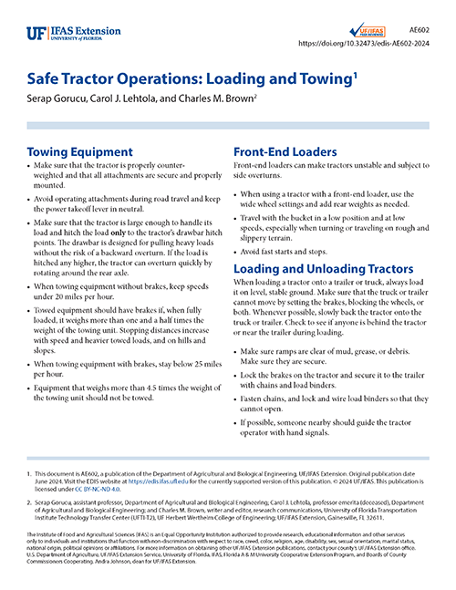 Screenshot of PDF document for Safe Tractor Operations: Loading and Towing