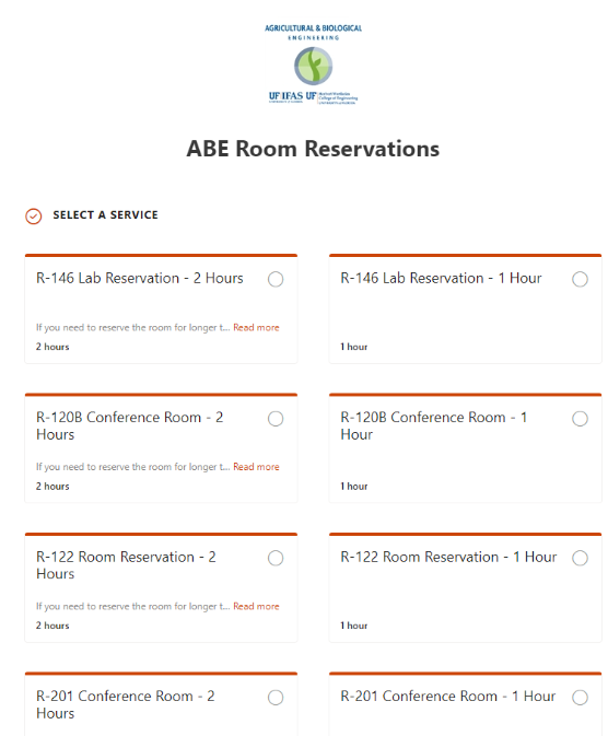 A screenshot of the ABE Room Reservations booking calendar.